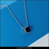 0.90 Carat (ctw) 18K White Gold Round Cut Blue Sapphire And White Diamond Ladies Halo Style Pendant (Silver Chain Included)