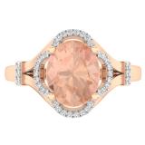 3.15 Carat (ctw) 14K Rose Gold Oval Cut Morganite & Round Cut White Diamond Ladies Bridal Promise Engagement Ring