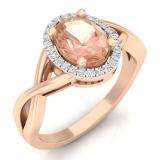 1.60 Carat (ctw) 14K Rose Gold Oval Cut Morganite & Round White Diamond Ladies Halo Style Split Shank Bridal Engagement Ring