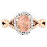 1.60 Carat (ctw) 14K Rose Gold Oval Cut Morganite & Round White Diamond Ladies Halo Style Split Shank Bridal Engagement Ring