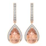 6.30 Carat (ctw) 10K Rose Gold Pear Cut Morganite & Round Cut White Diamond Ladies Dangling Drop Earrings
