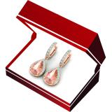 6.30 Carat (ctw) 10K Rose Gold Pear Cut Morganite & Round Cut White Diamond Ladies Dangling Drop Earrings