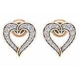 0.20 Carat (ctw) 10K Rose Gold Round Cut White Diamond Ladies Heart Shape Fashion Stud Earrings 1/5 CT