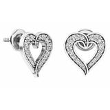 0.20 Carat (ctw) 10K White Gold Round Cut White Diamond Ladies Heart Shape Fashion Stud Earrings 1/5 CT