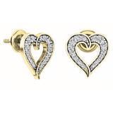 0.20 Carat (ctw) 10K Yellow Gold Round Cut White Diamond Ladies Heart Shape Fashion Stud Earrings 1/5 CT