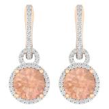 4.20 Carat (ctw) 18K Rose Gold Round Cut Morganite & White Diamond Ladies Dangling Drop Earrings