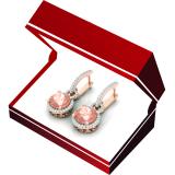 4.20 Carat (ctw) 18K Rose Gold Round Cut Morganite & White Diamond Ladies Dangling Drop Earrings