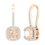 2.25 Carat (ctw) 10K Rose Gold Cushion Cut Morganite & Round White Diamond Ladies Dangling Drop Earrings 2 1/4 CT