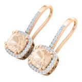 2.25 Carat (ctw) 10K Rose Gold Cushion Cut Morganite & Round White Diamond Ladies Dangling Drop Earrings 2 1/4 CT