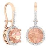4.10 Carat (ctw) 14K Rose Gold Round Cut Morganite & White Diamond Ladies Dangling Drop Earrings