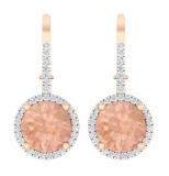 4.10 Carat (ctw) 14K Rose Gold Round Cut Morganite & White Diamond Ladies Dangling Drop Earrings