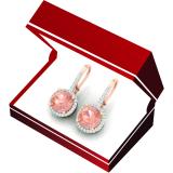 4.10 Carat (ctw) 14K Rose Gold Round Cut Morganite & White Diamond Ladies Dangling Drop Earrings