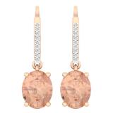 6.10 Carat (ctw) 14K Rose Gold Oval Morganite & Round White Diamond Ladies Dangling Drop Earrings