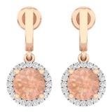 1.80 Carat (ctw) 10K Rose Gold Round Cut Morganite & White Diamond Ladies Dangling Drop Earrings 1 3/4 CT