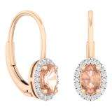1.20 Carat (ctw) 10K Rose Gold Oval Morganite & Round White Diamond Ladies Dangling Drop Earrings 1 1/5 CT