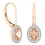 1.20 Carat (ctw) 18K Rose Gold Oval Cut Morganite & Round Cut White Diamond Ladies Halo Style Dangling Drop Earrings