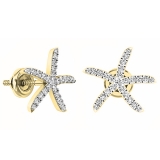 0.25 Carat (ctw) 18K Yellow Gold Round White Diamond Ladies Starfish Earrings 1/4 CT
