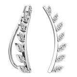 0.25 Carat (ctw) 10K White Gold Round Cut White Diamond Ladies Leaf Shaped Climber Earrings