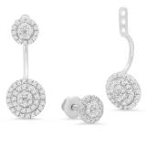 0.55 Carat (ctw) Sterling Silver Round White Diamond Ladies Cluster Stud Earrings Jackets Set 1/2 CT