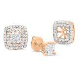 1.50 Carat (ctw) 10K Rose Gold Princess & Round Cut Diamond Halo Stud Earrings With Removable Jackets 1 1/2 CT