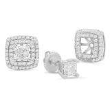 1.50 Carat (ctw) 10K White Gold Princess & Round Cut Diamond Halo Stud Earrings With Removable Jackets 1 1/2 CT
