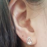 0.95 Carat (ctw) 14K Rose Gold Pear Cut Morganite & Round Cut White Diamond Ladies Halo Stud Earrings