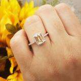 1.95 Carat (ctw) 10K Rose Gold Emerald Cut Morganite & Round Cut White Diamond Ladies Bridal Halo Style Engagement Ring