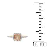 1.95 Carat (ctw) 10K Rose Gold Emerald Cut Morganite & Round Cut White Diamond Ladies Bridal Halo Style Engagement Ring