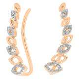 0.12 Carat (ctw) 10K Rose Gold Round Cut White Diamond Ladies leaf shaped Climber Earrings
