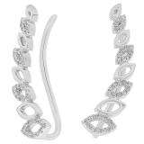 0.12 Carat (ctw) 10K White Gold Round Cut White Diamond Ladies leaf shaped Climber Earrings