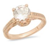 1.80 Carat (ctw) 10K Rose Gold Round Morganite & White Diamond Ladies Bridal Engagement Ring 1 3/4 CT