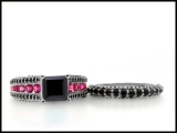 5.15 Carat (ctw) 10K White Gold Princess & Round Cut Black & Pink Cubic Zirconia Ladies Bridal Engagement Ring With Matching Band Set