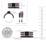 5.15 Carat (ctw) 10K White Gold Princess & Round Cut Black & Pink Cubic Zirconia Ladies Bridal Engagement Ring With Matching Band Set