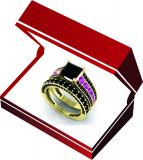 5.15 Carat (ctw) 10K Yellow Gold Princess & Round Cut Black & Pink Cubic Zirconia Ladies Bridal Engagement Ring With Matching Band Set