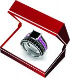 5.15 Carat (ctw) 18K White Gold Princess & Round Cut Black & Pink Cubic Zirconia Ladies Bridal Engagement Ring With Matching Band Set