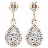 1.45 Carat (ctw) 18K Rose Gold Pear Cut White Sapphire & Round White Diamond Ladies Dangling Drop Earrings 1 1/2 CT