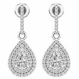 1.45 Carat (ctw) 18K White Gold Pear Cut White Sapphire & Round White Diamond Ladies Dangling Drop Earrings 1 1/2 CT