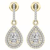 1.45 Carat (ctw) 18K Yellow Gold Pear Cut White Sapphire & Round White Diamond Ladies Dangling Drop Earrings 1 1/2 CT