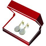 1.45 Carat (ctw) 18K Yellow Gold Pear Cut White Sapphire & Round White Diamond Ladies Dangling Drop Earrings 1 1/2 CT