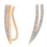0.20 Carat (ctw) 10K Rose Gold Round Cut White Diamond Ladies Double Row Crawler Climber Earrings 1/5 CT