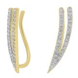 0.20 Carat (ctw) 10K Yellow Gold Round Cut White Diamond Ladies Double Row Crawler Climber Earrings 1/5 CT