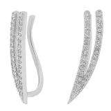 0.20 Carat (ctw) 18K White Gold Round Cut White Diamond Ladies Double Row Crawler Climber Earrings 1/5 CT