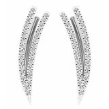 0.20 Carat (ctw) 18K White Gold Round Cut White Diamond Ladies Double Row Crawler Climber Earrings 1/5 CT