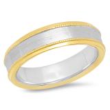 14K White & Yellow Gold Men's Ladies Unisex Ring Wedding Band Edged Plain Shiny Polished Traditional Fit