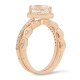 1.70 Carat (ctw) 14K Rose Gold Pear Cut Morganite & Round Cut White Diamond Ladies Bridal Halo Engagement Ring With Matching Band Set