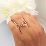1.70 Carat (ctw) 14K Rose Gold Pear Cut Morganite & Round Cut White Diamond Ladies Bridal Halo Engagement Ring With Matching Band Set