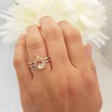 1.70 Carat (ctw) 14K Rose Gold Pear Cut Morganite & Round Cut White Diamond Ladies Bridal Halo Engagement Ring With Matching Band Set
