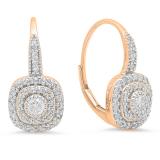 0.65 Carat (Ctw) 18K Rose Gold Round Cut Diamond Ladies Halo Style Dangling Drop Earrings