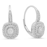 0.65 Carat (Ctw) 18K White Gold Round Cut Diamond Ladies Halo Style Dangling Drop Earrings