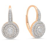 0.55 Carat (ctw) 18K Rose Gold Round Cut Diamond Ladies Halo Style Dangling Drop Earrings 1/2